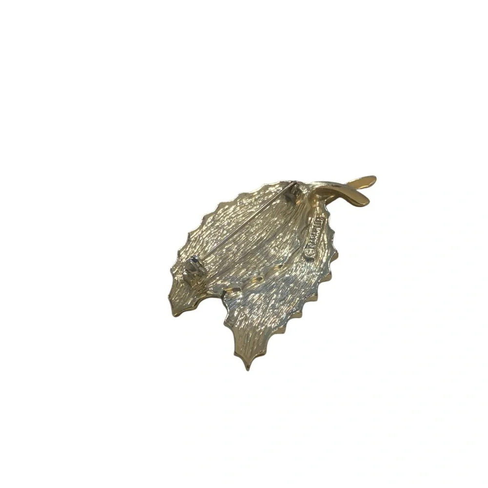 VTG‎ Sarah Coventry Gold and Brown Brooch Pin Double Leaf Jewelry 1970's